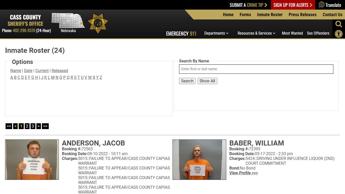 Inmate Roster - Current Inmates - Cass County NE Sheriff's Office